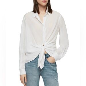 AllSaints White Sirena Front-Tie Button-Down Shirt, sz M
